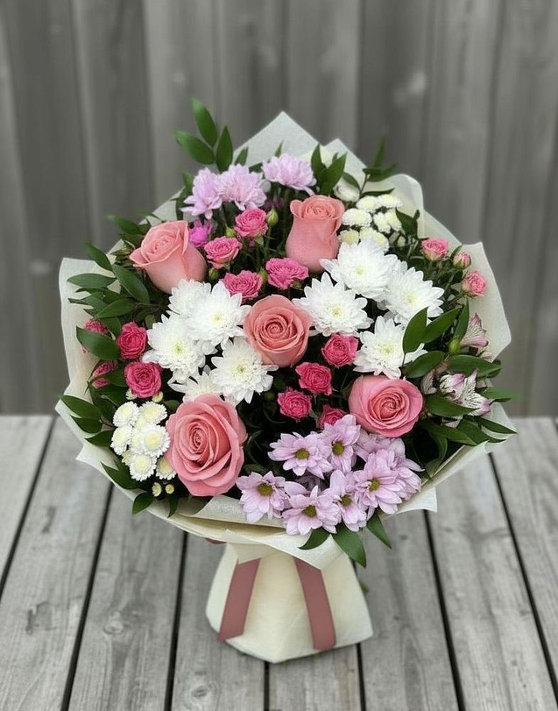 Букет цветов из: Альстромерии, Гвоздики, Розы и Хризантемы в Боршева