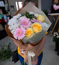 Букет цветов из:  Герберы, Розы и Хризантемы в Боршева