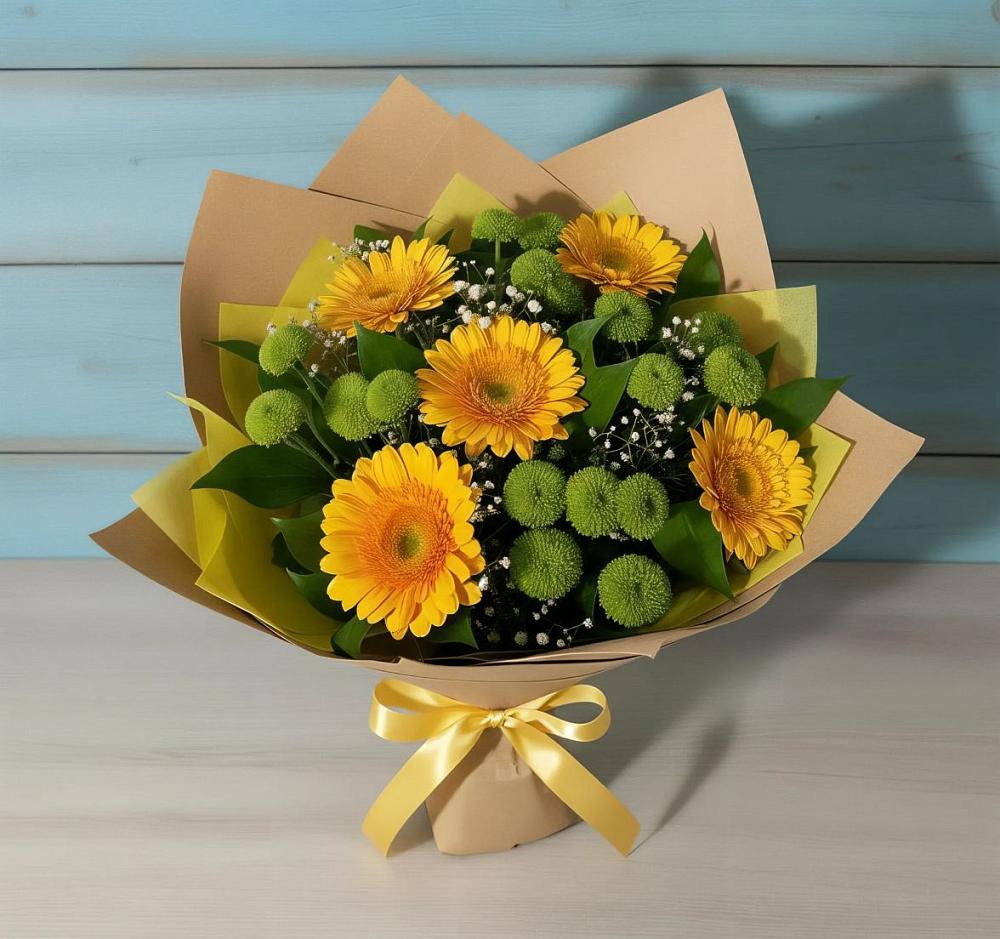 Букет цветов из: Герберы и Хризантемы в Боршева