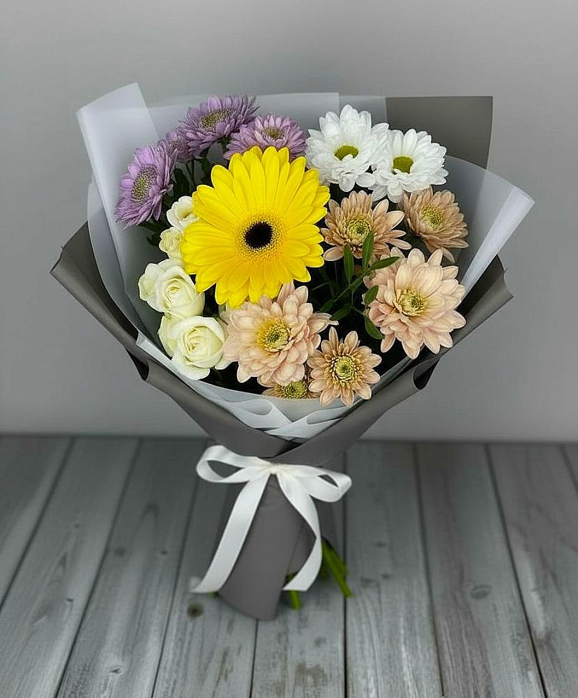 Букет цветов из: Розы, Герберы и Хризантемы в Боршева
