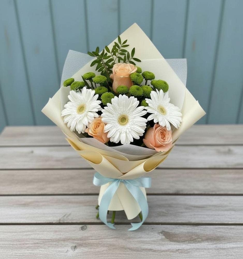 Букет цветов из: Герберы, Розы и Хризантемы в Боршева