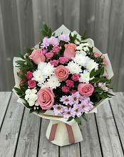 Букет цветов из:  Альстромерии, Гвоздики, Розы и Хризантемы в Боршева