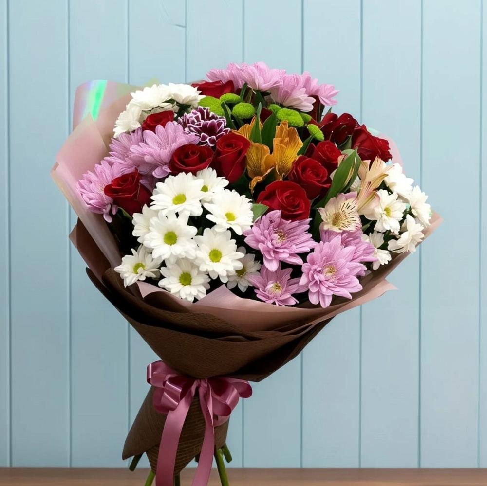 Букет цветов из: Розы, Хризантемы и Альстромерии в Боршева