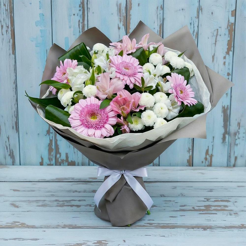 Букет цветов из: Герберы, Альстромерии и Хризантемы в Боршева
