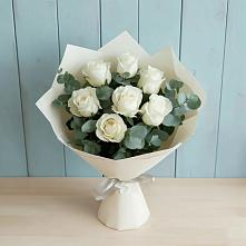 Букет Белые розы в Эвкалипте в Боршева